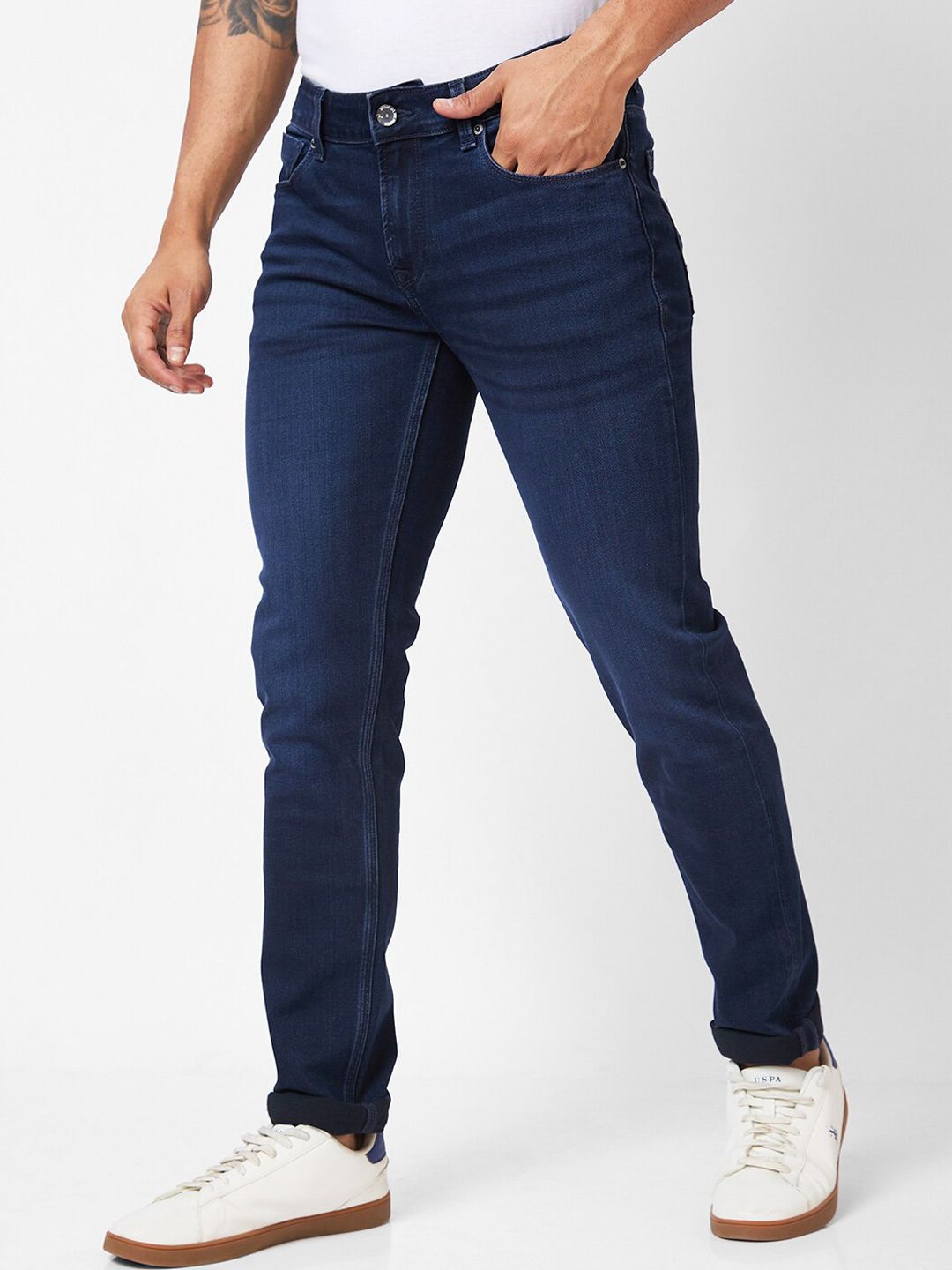 SPYKAR Men Skinny Fit Low-Rise Light Fade Stretchable Cotton Jeans