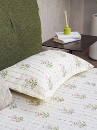 URBAN SPACE Pink & White Floral Printed Cotton 200 TC Single Bedsheet With 2 Pillow Covers