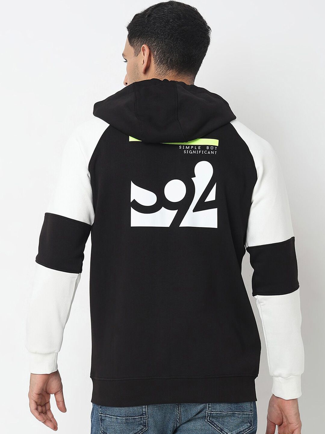 SPYKAR Colourblocked Hooded Front-Open Sweatshirt