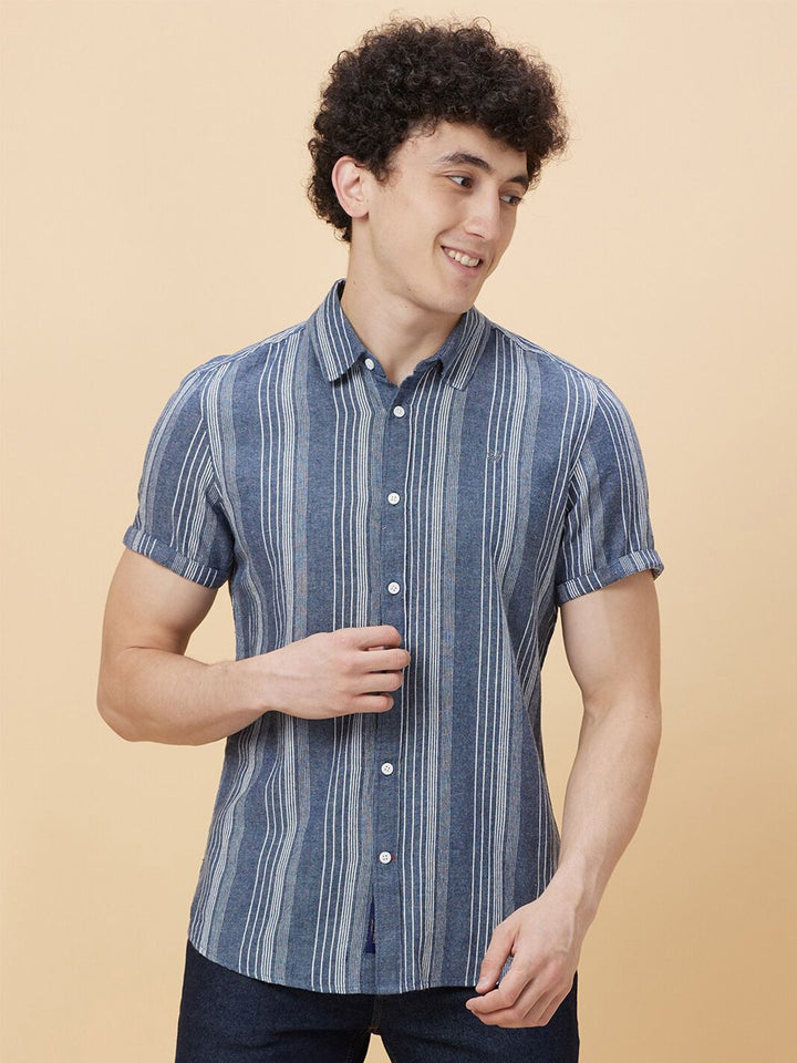 Being Human Slim Fit Striped Spread Collar Short Sleeves Casual Shirt