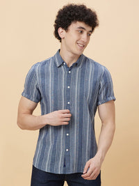 Being Human Slim Fit Striped Spread Collar Short Sleeves Casual Shirt