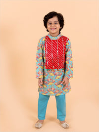 Pspeaches Boys Sea Green Printed Kurta with Pyjama Set
