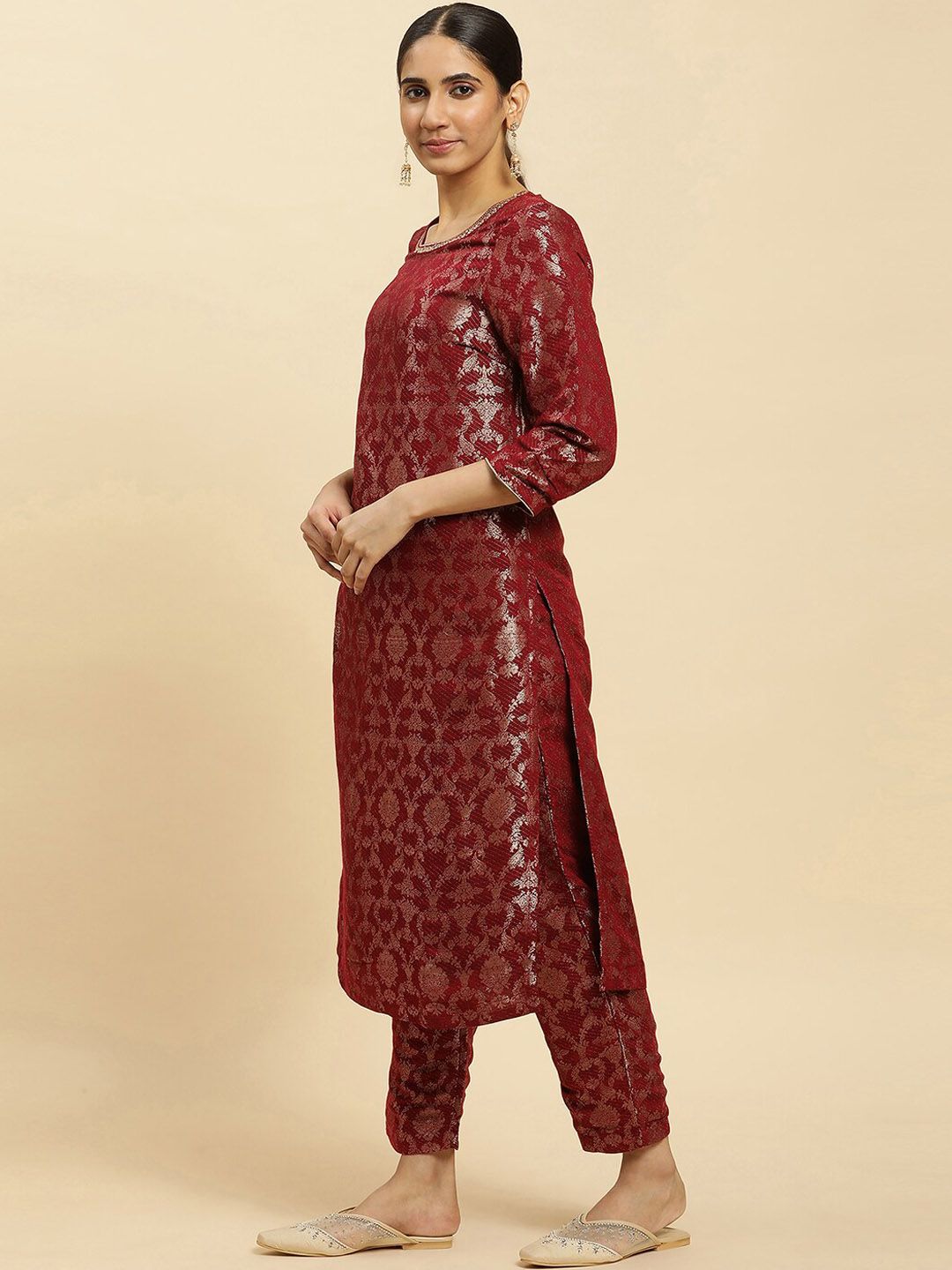 W Festive Floral Print Rayon Kurta With Straight Pant