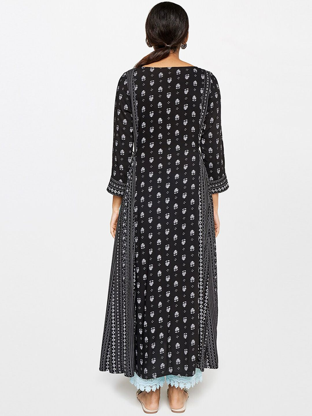 Global Desi Women Black Floral Printed Anarkali Kurta