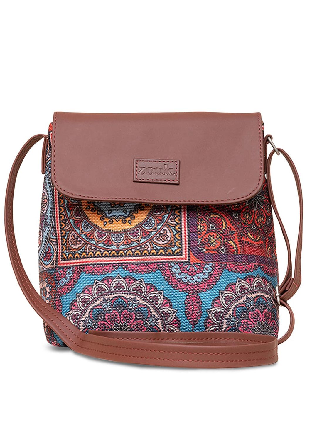 ZOUK Ethnic Motifs Printed Structured Sling Bag