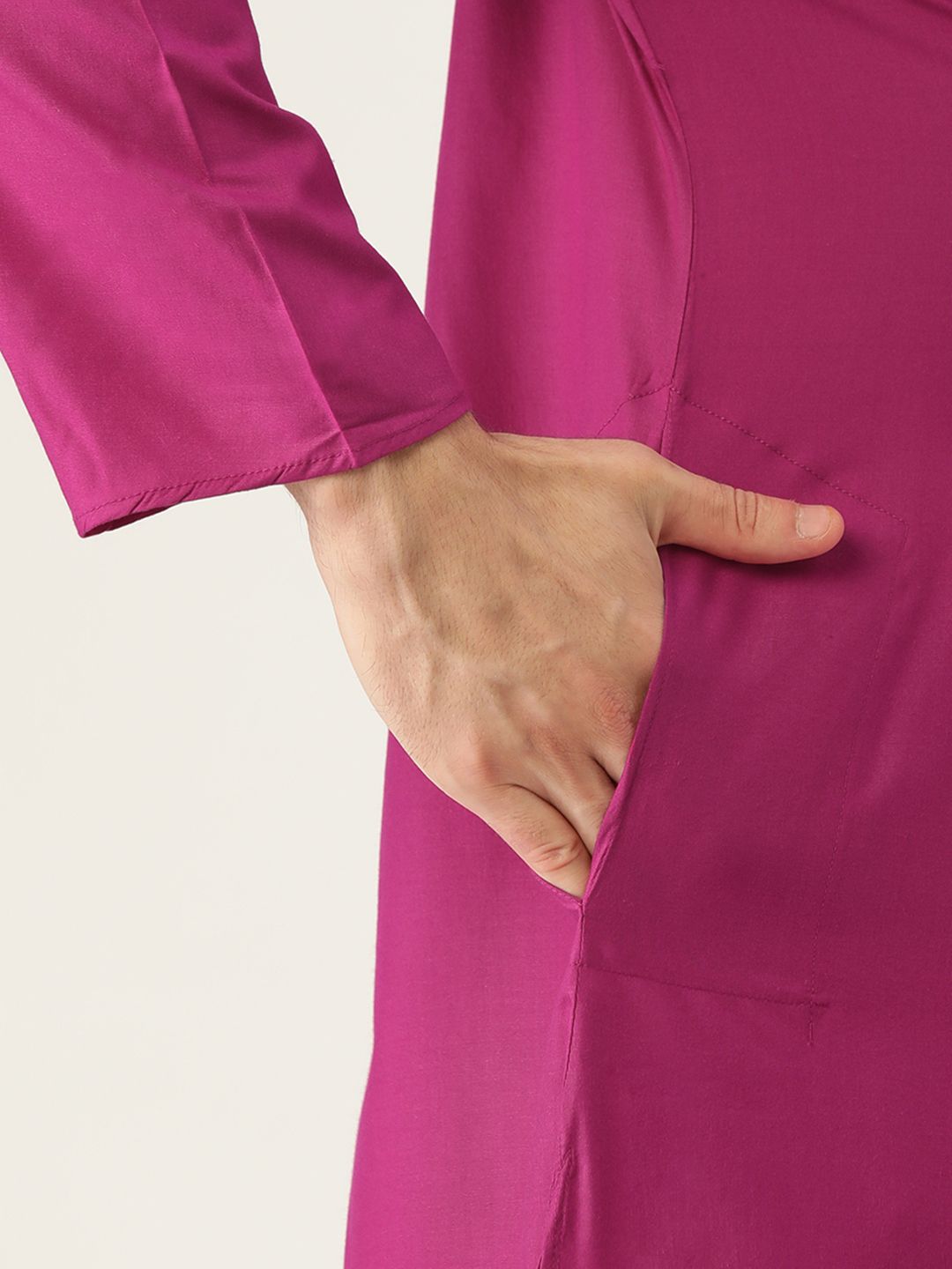 SOJANYA Lelaki Pink Solid Asymmetric Straight Kurta