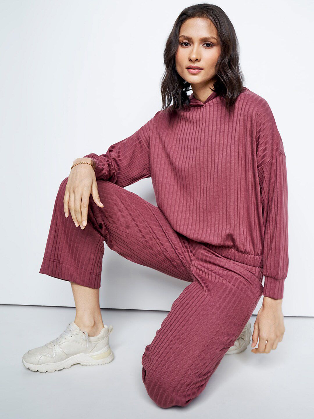 AND Self Design Hooded Sweatshirt With Trousers