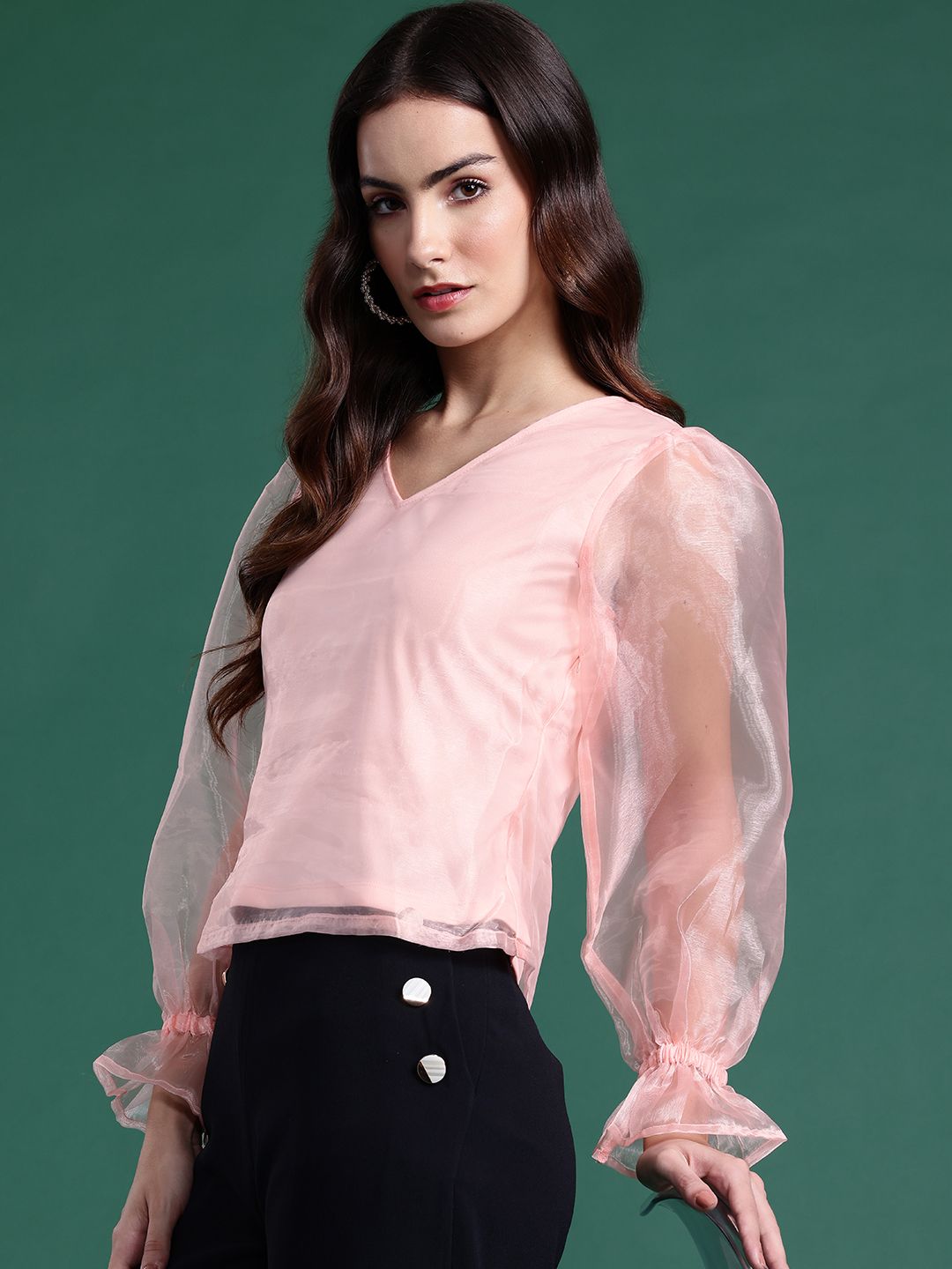 DressBerry Puff Sleeve Net Top