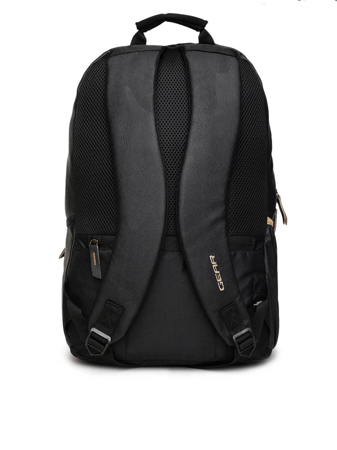 Gear Unisex Black Faux Leather Solid Backpack