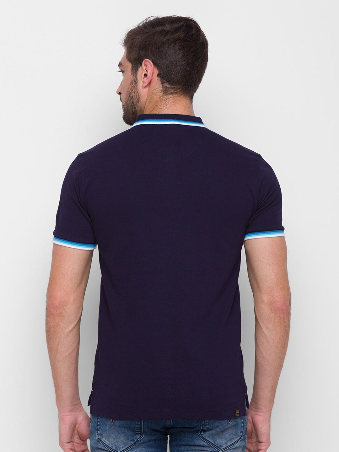 Being Human Men Navy Blue Solid Polo Collar T-shirt