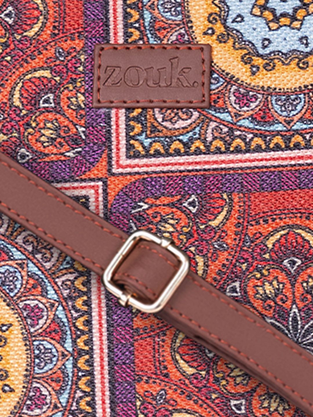 ZOUK Ethnic Motifs Printed Structured Jute Handheld Bag