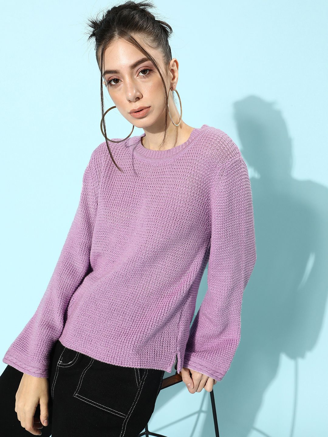 STREET 9 Women Lavender Acrylic Ribbed Pullover