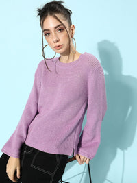 STREET 9 Women Lavender Acrylic Ribbed Pullover