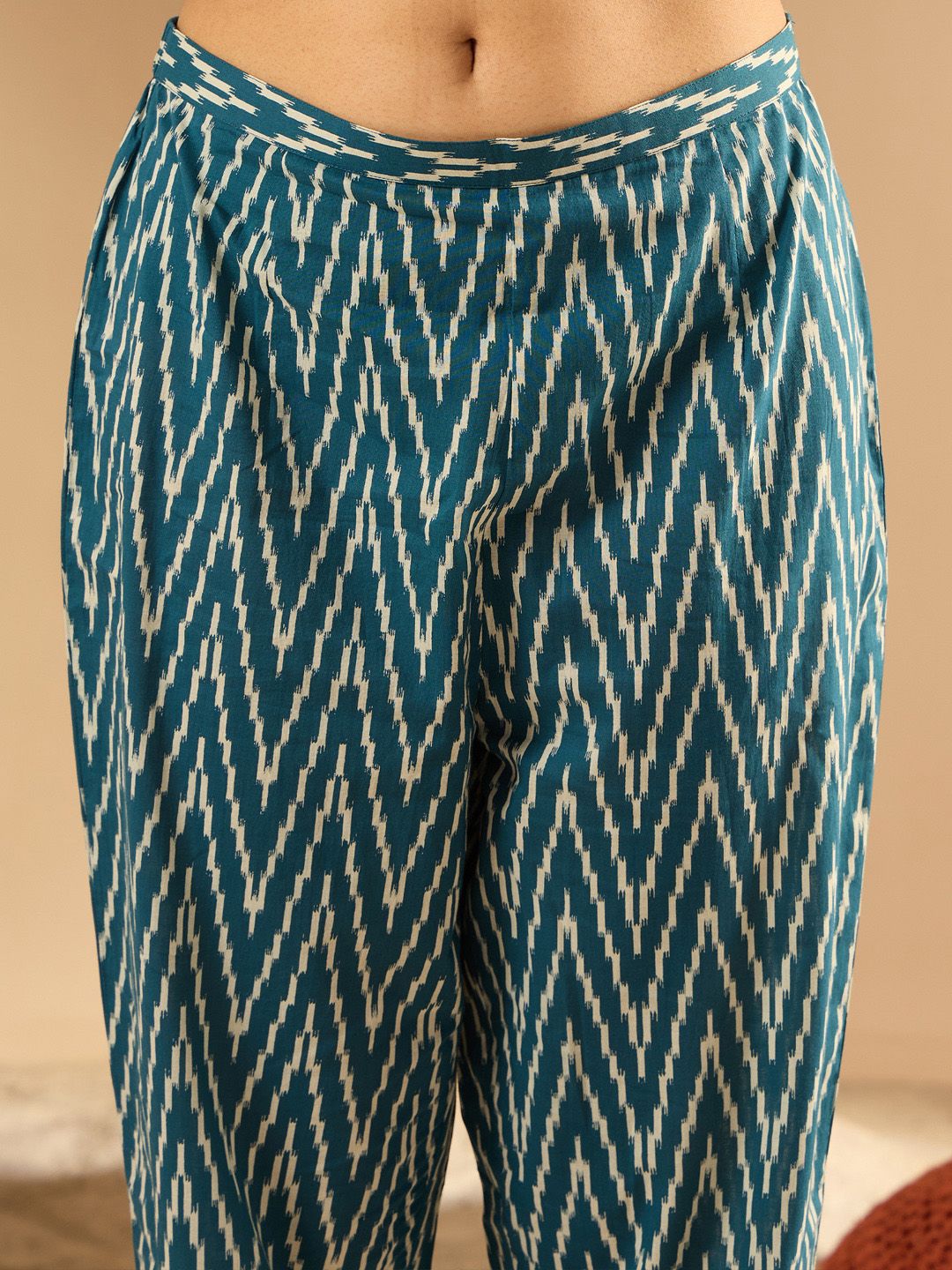 Indo Era Women Printed Pleated Pure Cotton Kurta with Trousers