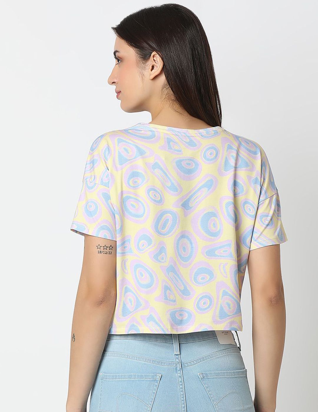 SPYKAR Women Abstract Printed Round Neck Cotton T-shirt