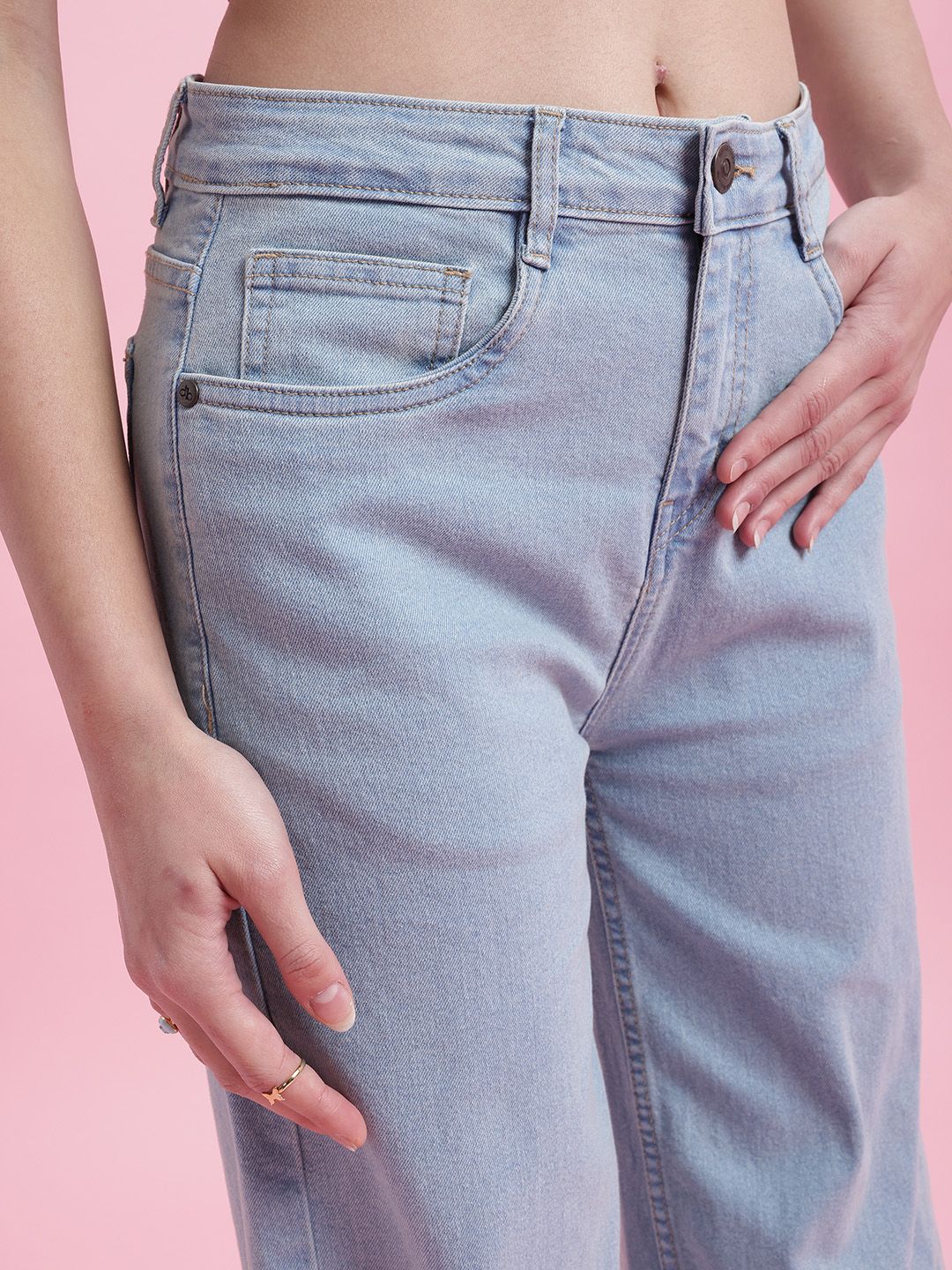 DressBerry Women Mid-Rise Wide Leg Stretchable Jeans