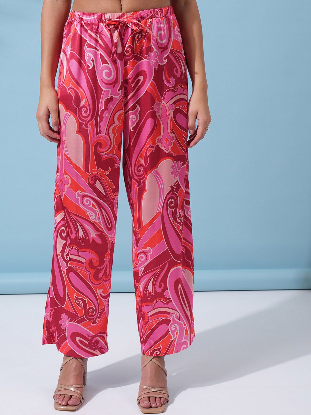 Tokyo Talkies Pink Abstract Printed Shirt With Trousers Co-Ords
