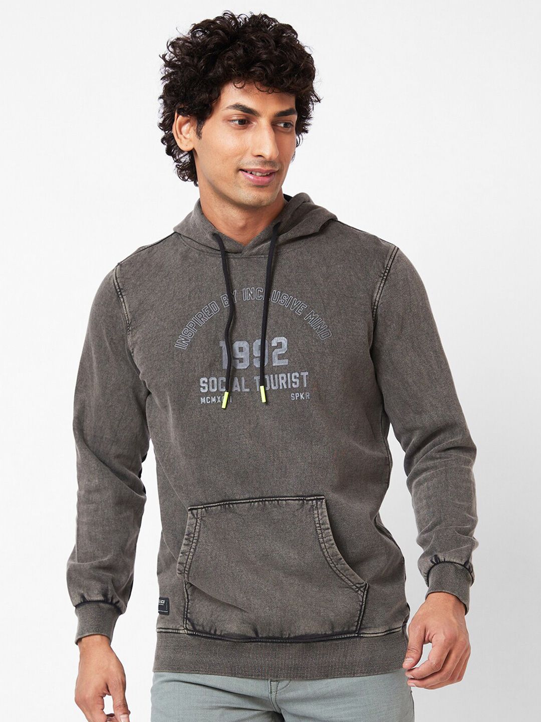 SPYKAR Typography Printed Hooded Pullover Sweatshirt