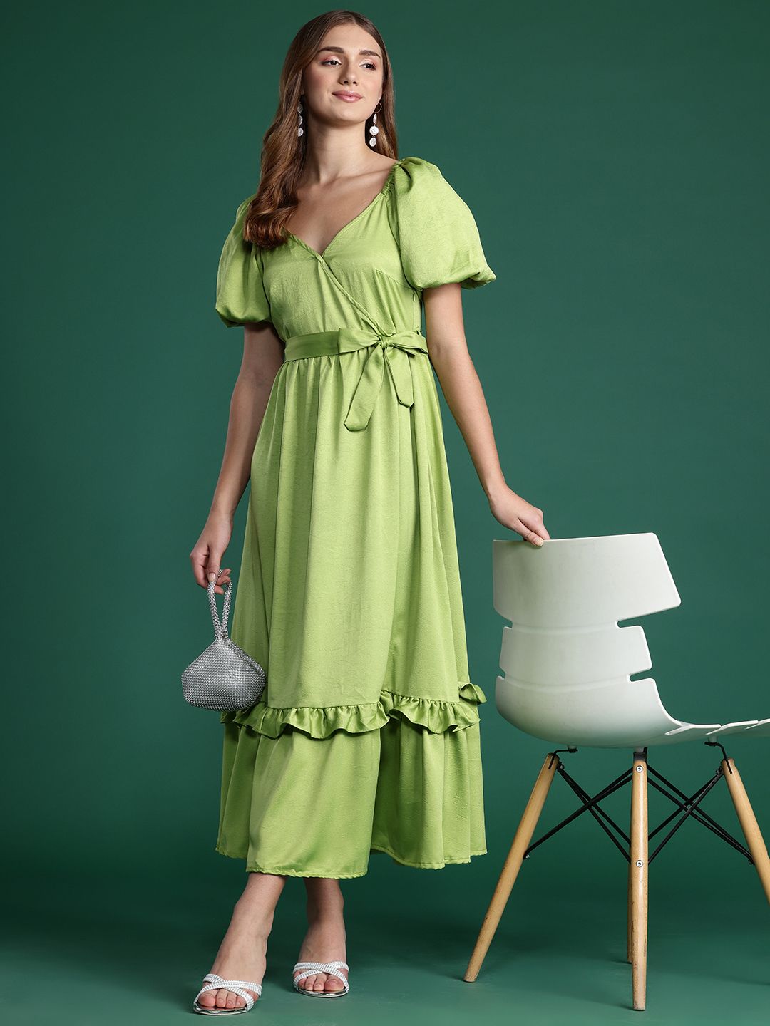 DressBerry Puff Sleeve Ruffled Maxi Dress