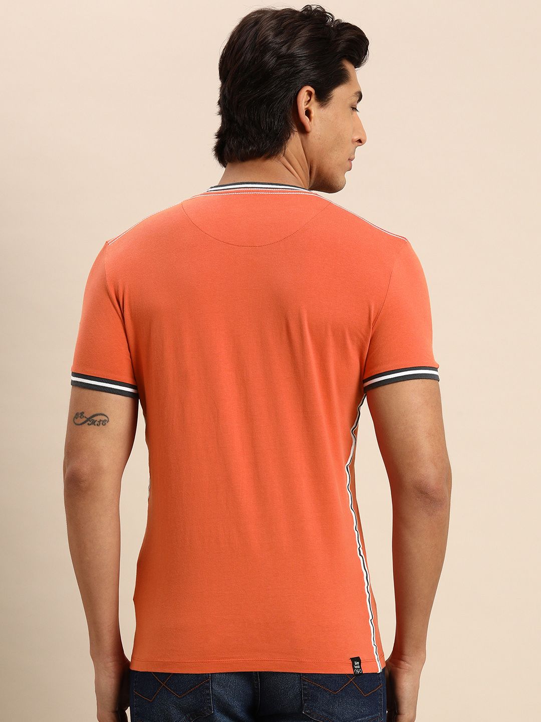 Being Human Men Rust Orange Brand Logo Printed Pure Cotton T-shirt