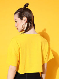 STREET 9 Women Yellow Abstract Pure Cotton Tshirt