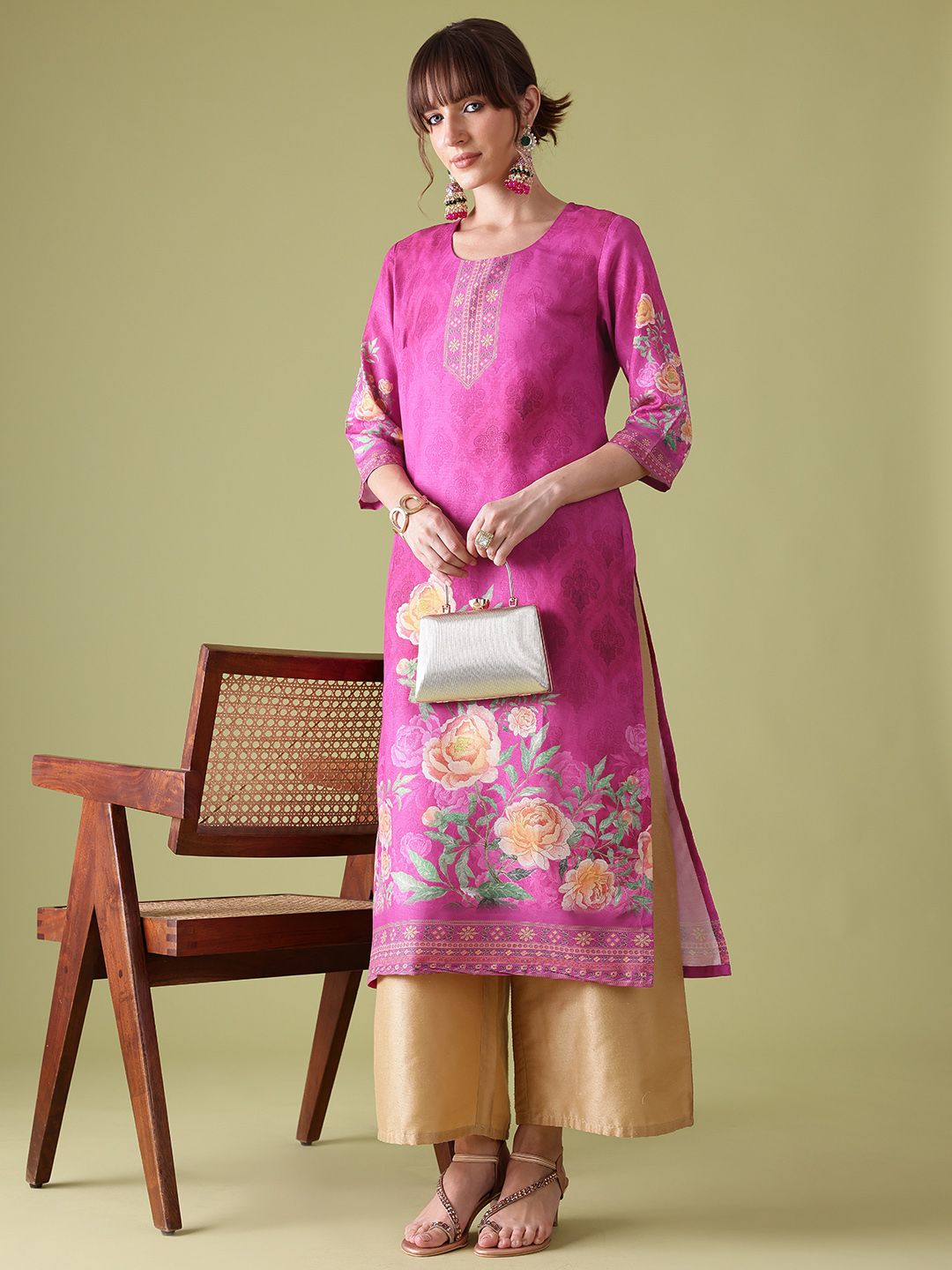 Anouk Floral Print Straight Kurta