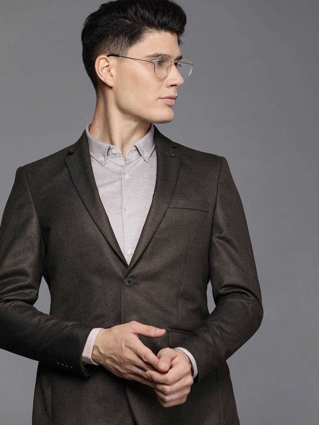 Raymond Men Brown Solid Slim Fit Single Breasted Formal Blazer