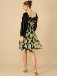 Antheaa Floral Printed Embellished Fit & Flare Dress