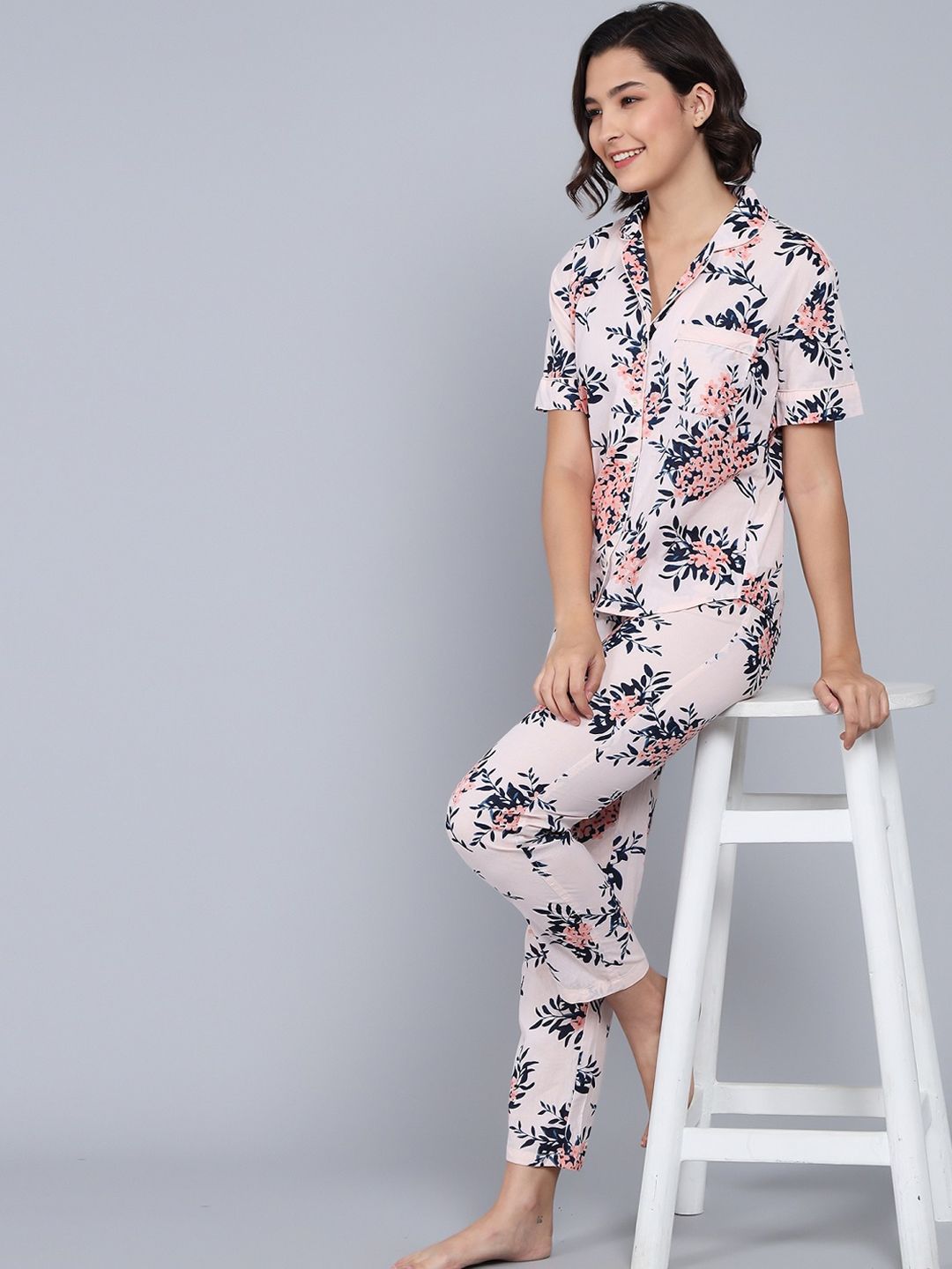 SANSKRUTIHOMES Women Printed Pure Cotton Night Suits