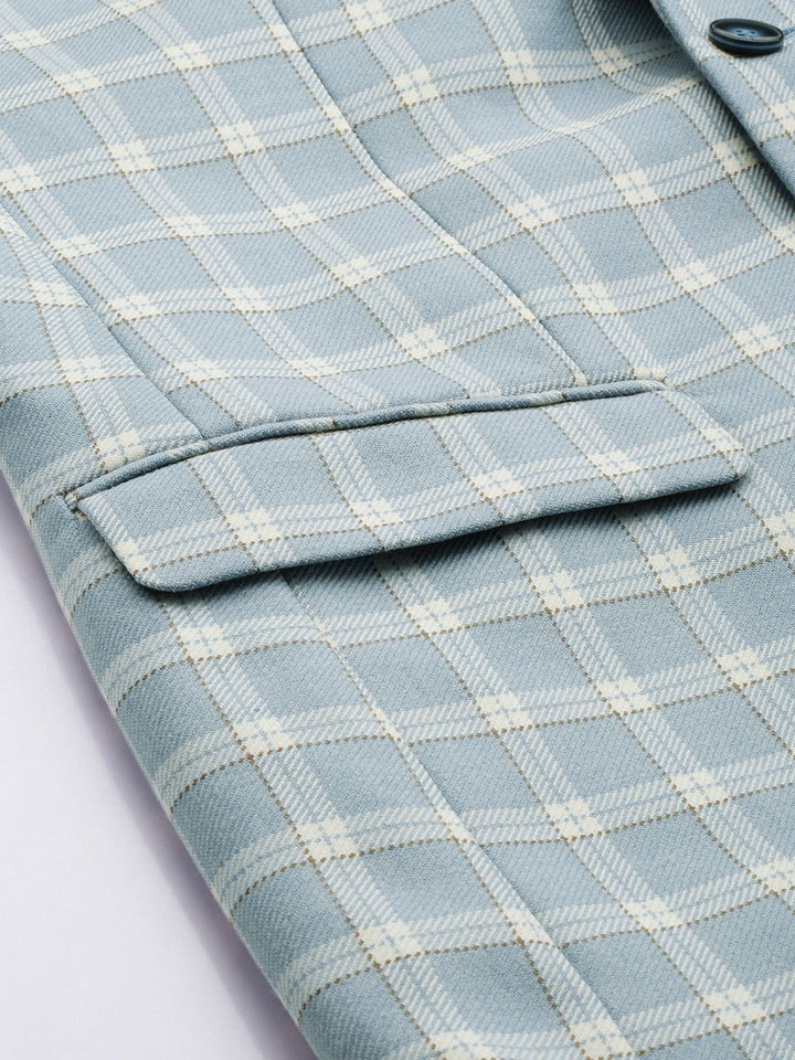 Park Avenue Notched Lapel Single Breasted Checked Slim Fit Formal Blazer