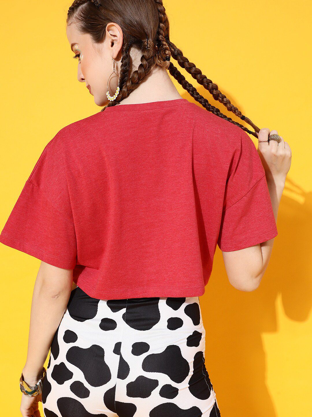 STREET 9 Women Red Printed Extended Sleeves Bio Finish Oversized  T-shirt