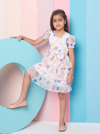 pspeaches Girls Geometric Printed Layered Fit & Flare Dress