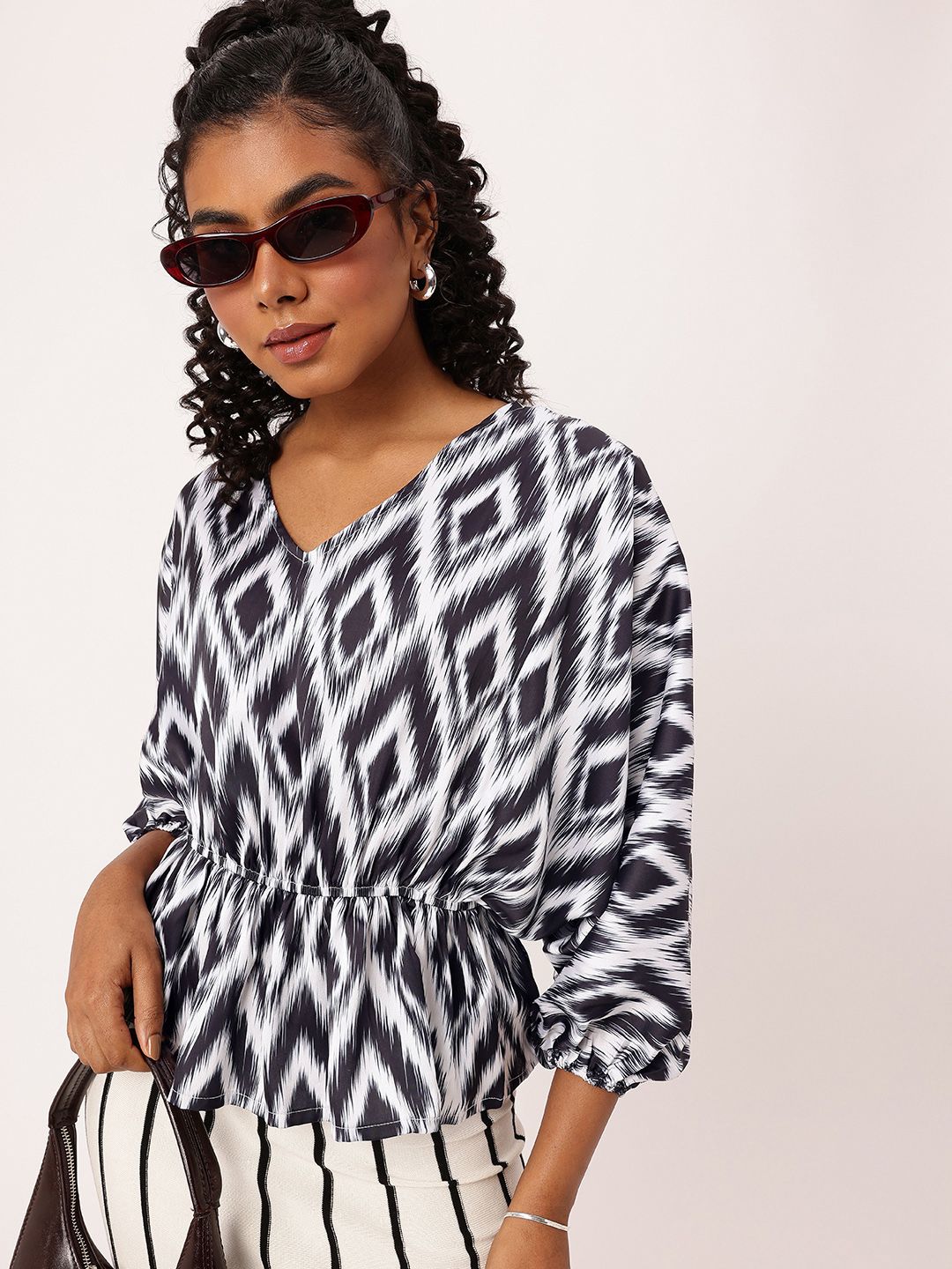 DressBerry Digital Dyes Ikat Style Cinched Waist Top