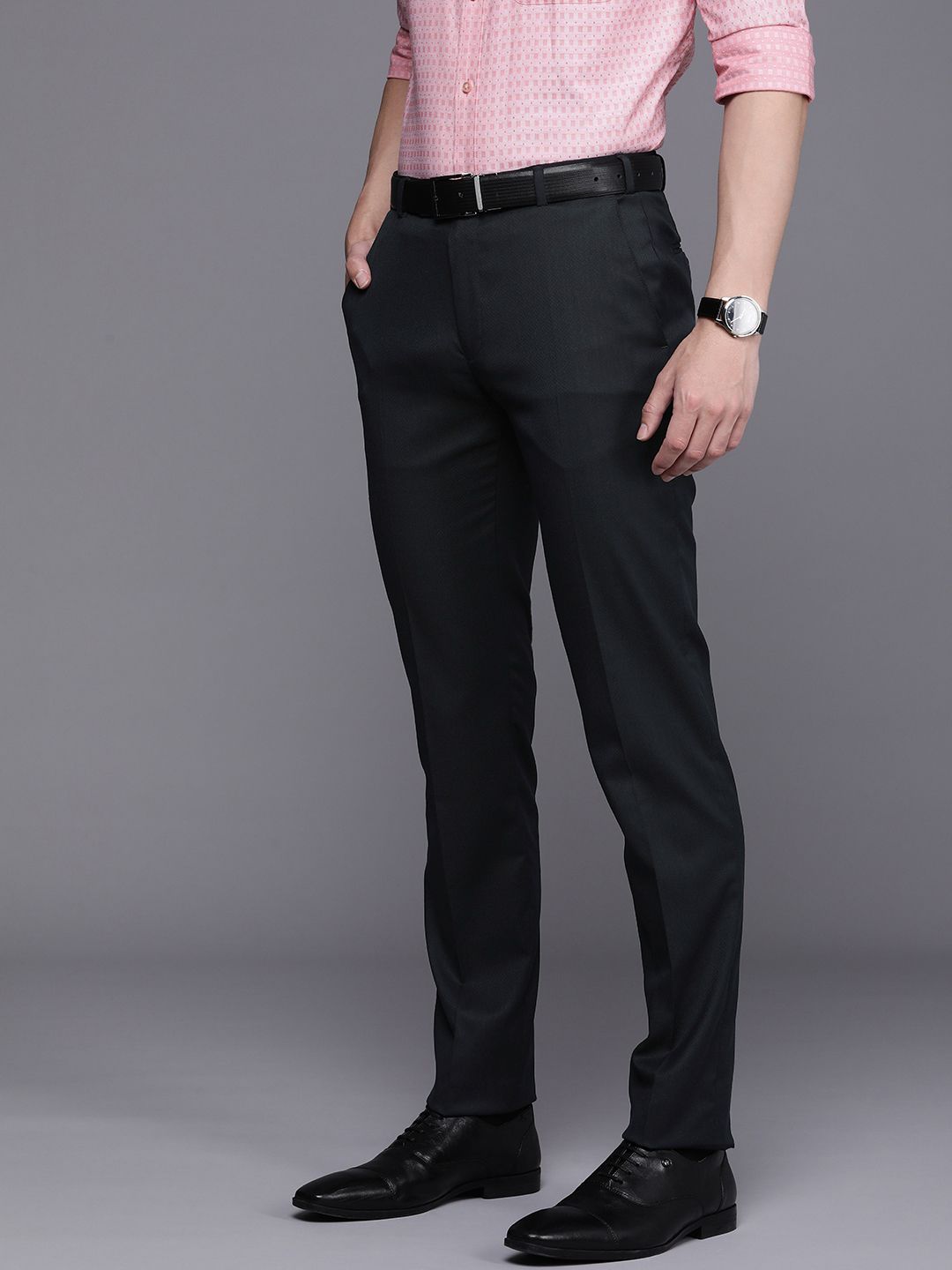 Raymond Men Self Design Textured Slim Fit Formal Trousers