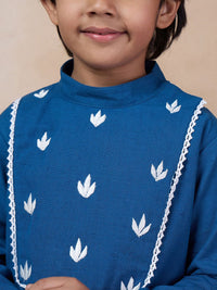 pspeaches Boys Mandarin Collar Floral Yoke Design Regular Thread Work Kurta with Dhoti Pants