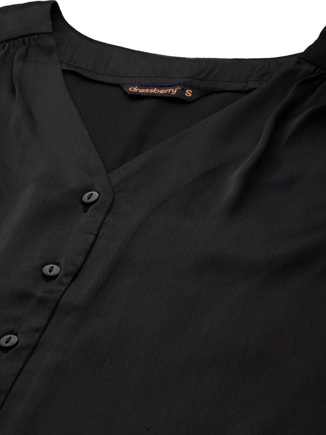 DressBerry Satin-Finish V-Neck Shirt Style Top