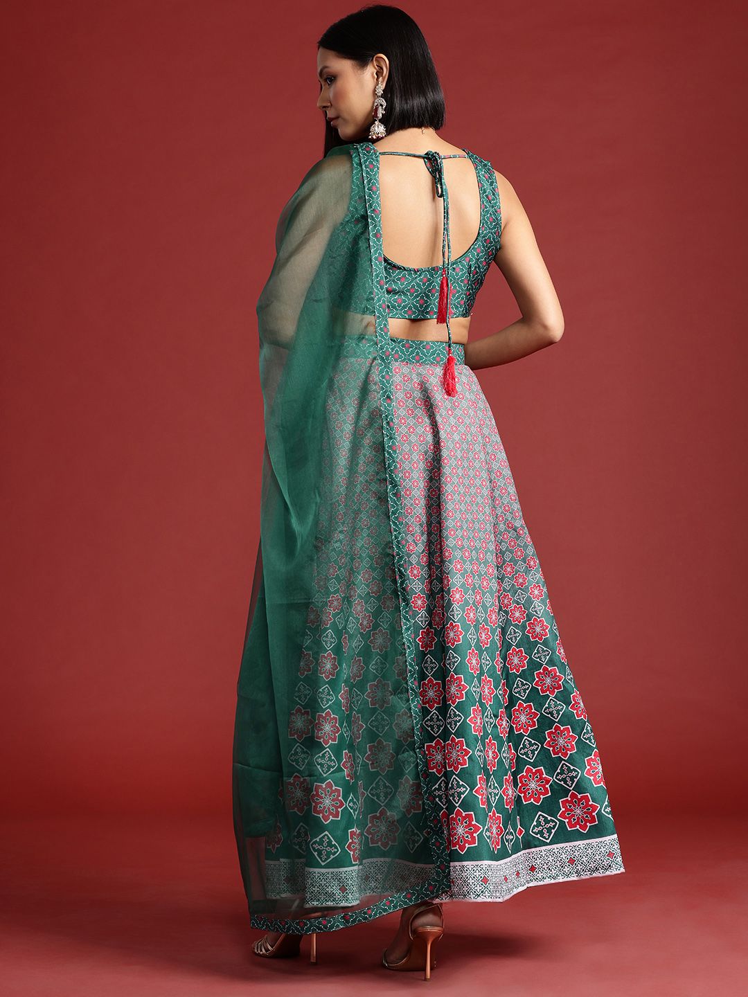 all about you Printed Mirror Work Ready to Wear Lehenga & Blouse With Dupatta