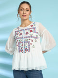 Antheaa Embroidered Chiffon Top