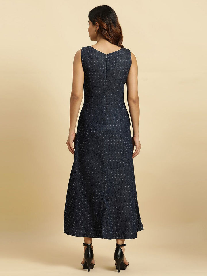 W Polka Dots Printed Sleeveless Cotton A-Line Dress