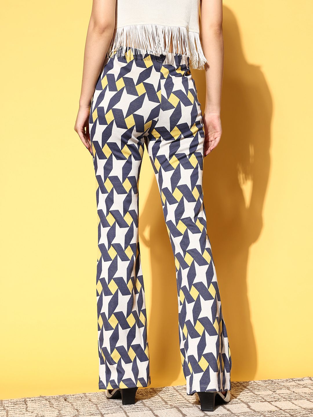 SASSAFRAS Women Navy Blue Geometric Indie Gal Trousers