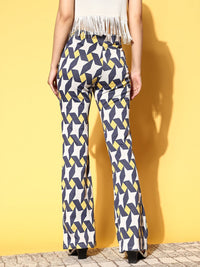 SASSAFRAS Women Navy Blue Geometric Indie Gal Trousers