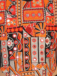 VASTRAMAY Girls Black & Orange Embroidered Patchwork Ready to Wear Lehenga Set