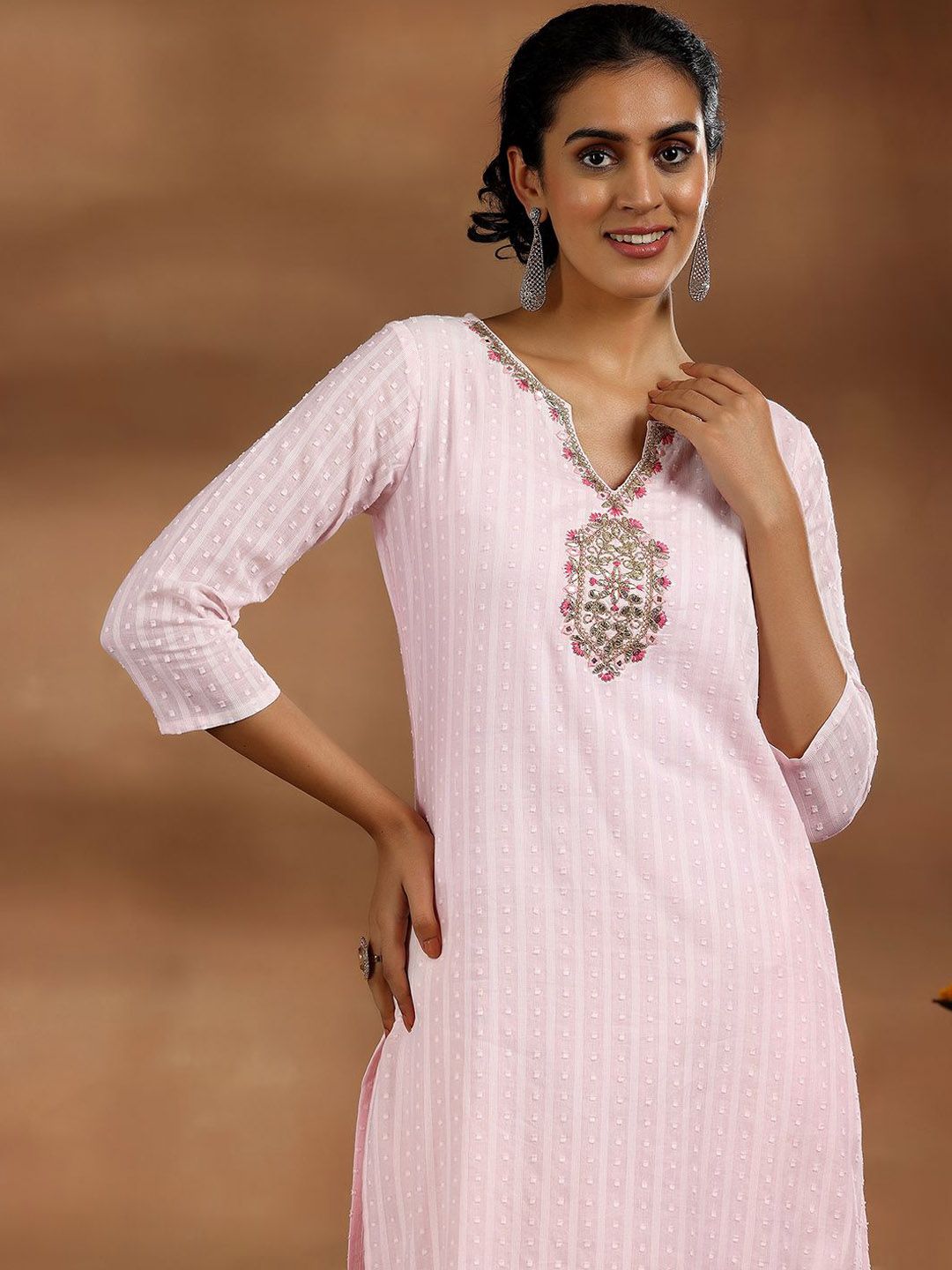Libas Floral Yoke Design Cotton Straight Kurta