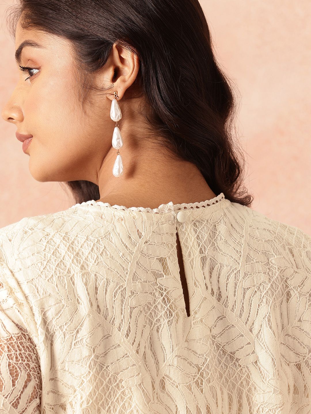 all about you Plus Size Tropical Self-Design Cuffed Sleeves Sheath Dress with Lace Inserts