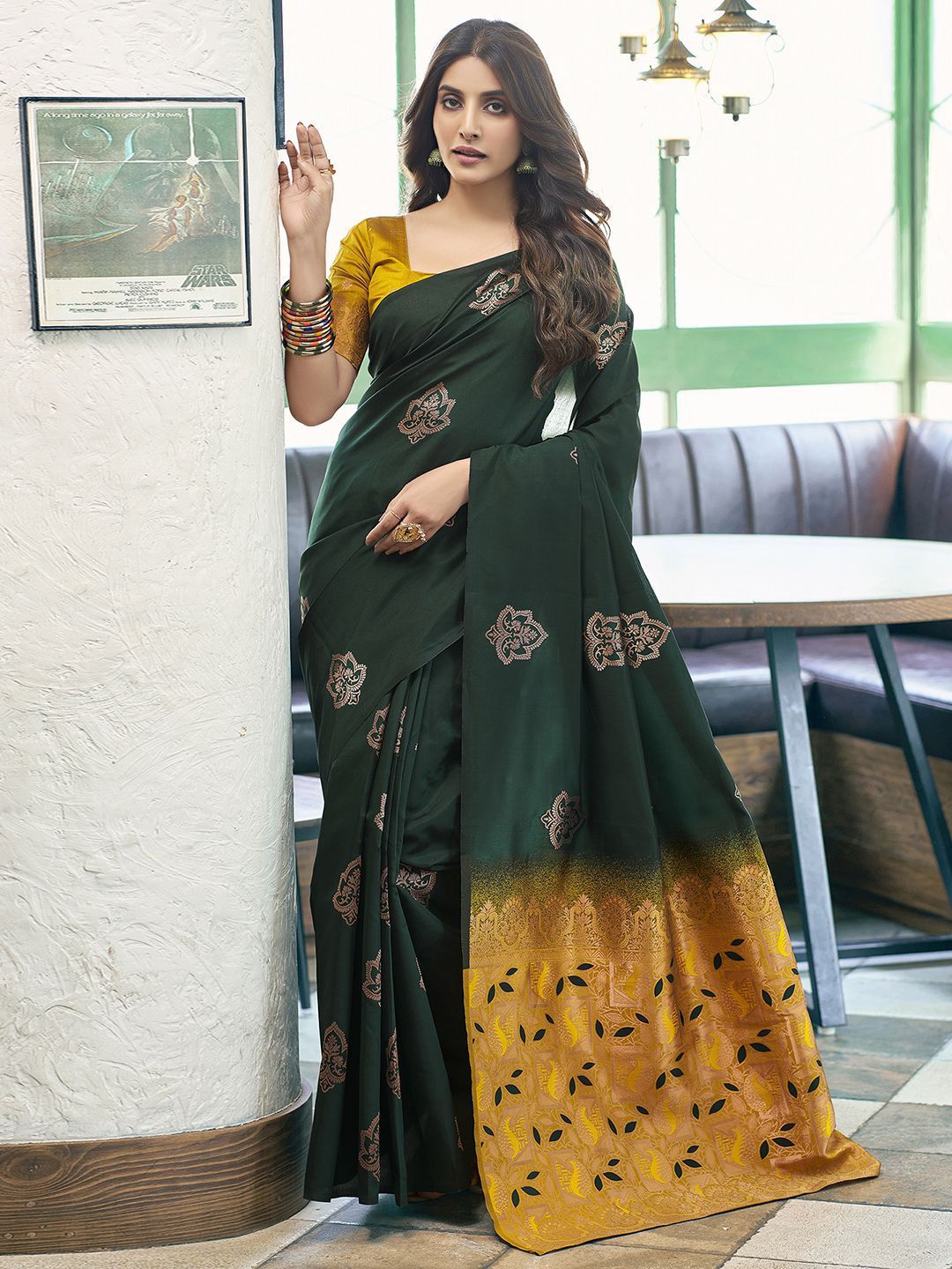 KALINI Ethnic Motifs Zari Silk Blend Saree