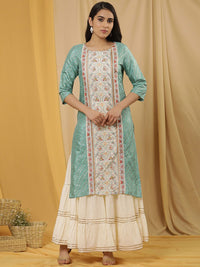 W Women Ethnic Motifs Printed Sequinned Straight Kurta with Sharara