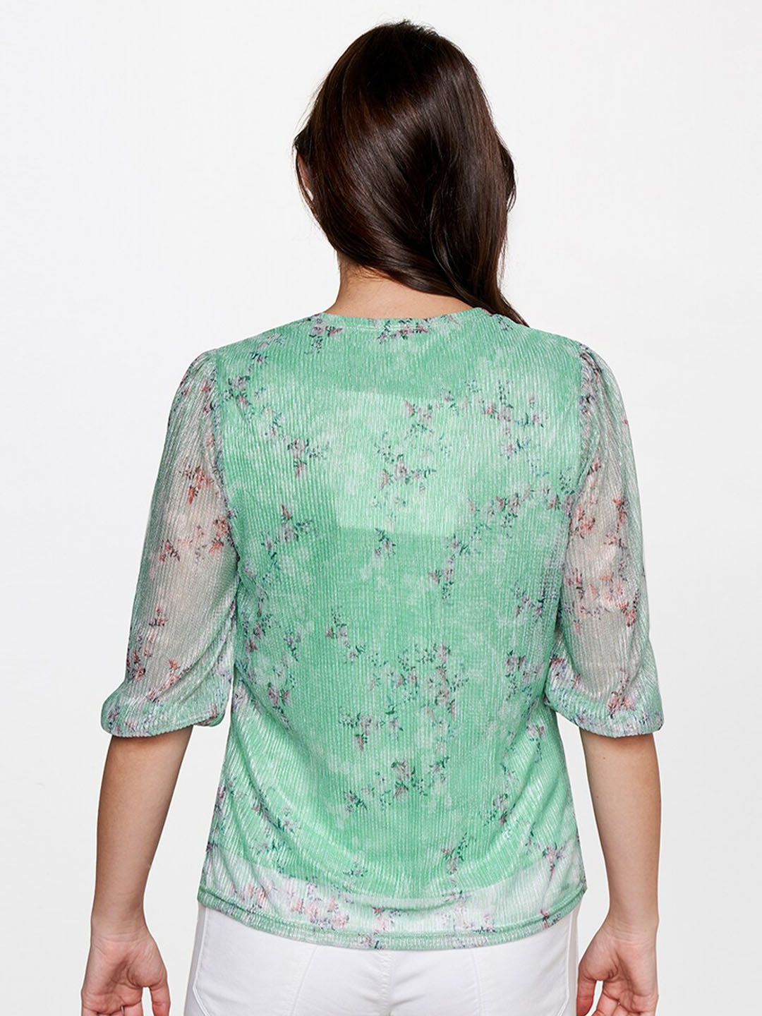 AND Blue & Red Floral Print Top