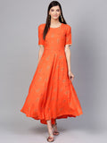 Gerua By Libas Women Orange Golden Printed Maxi Dress