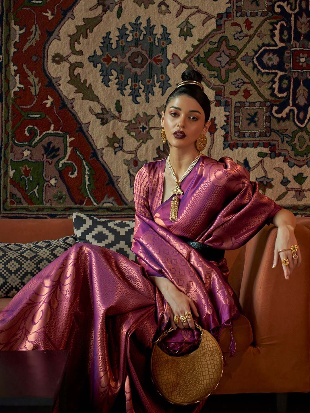 Saree mall Striped Zari Woven Design  Kanjeevaram Sarees