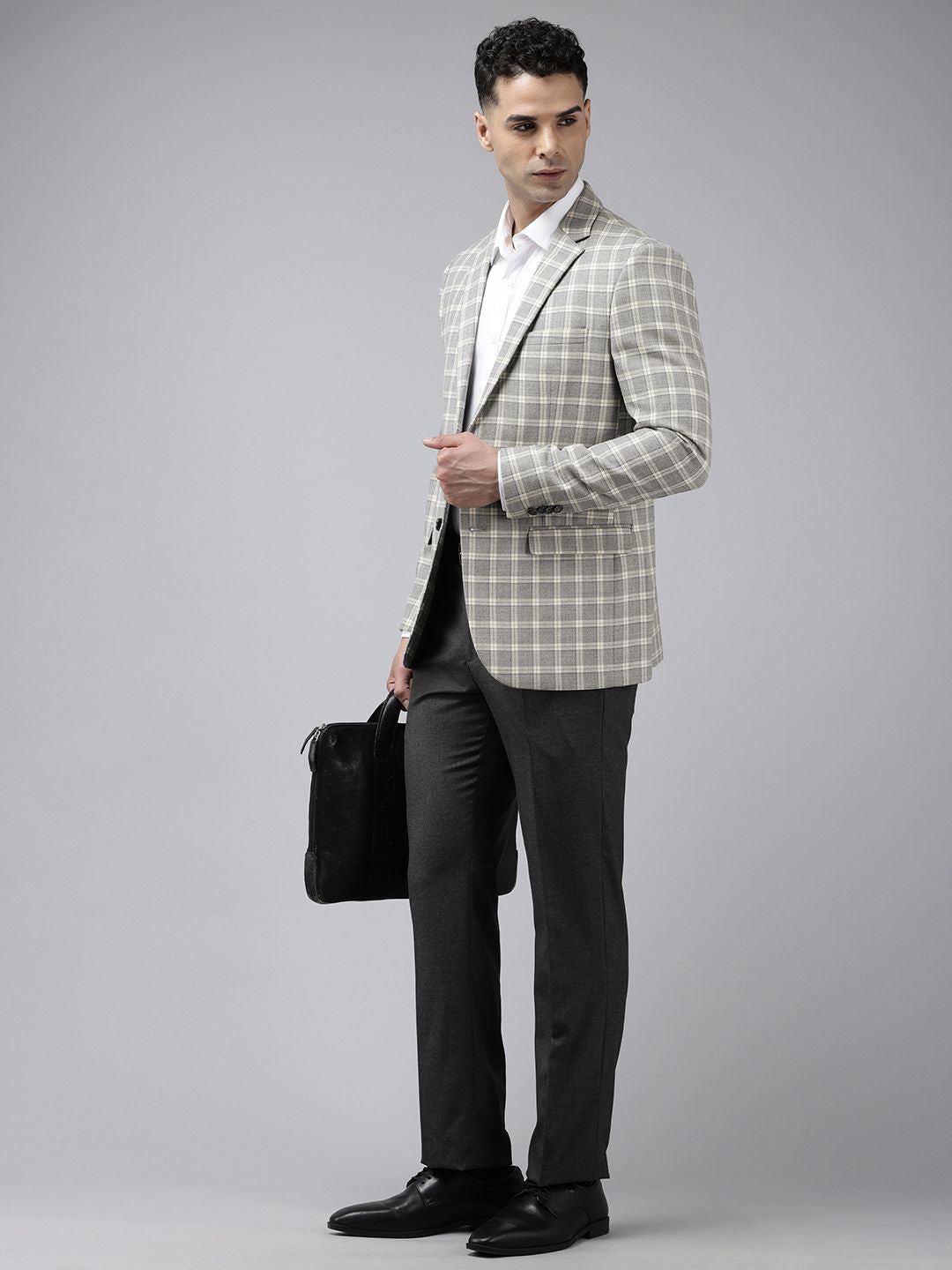 Park Avenue Slim Fit Checked Single Breasted Formal Blazer